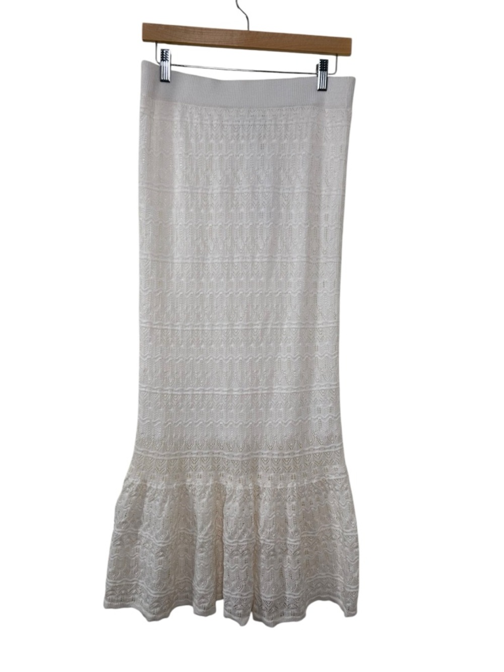 HOUSE OF HARLOW 1960 NWT NEW Ivory Lace Knit Midi Skirt Mermaid Hem Boho M - Picture 2 of 12